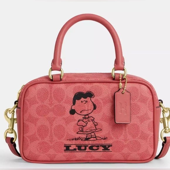 New Coach Coach X Peanuts Satchel Crossbody Bag In Signature Canvas With Lucy - Picture 1 of 9